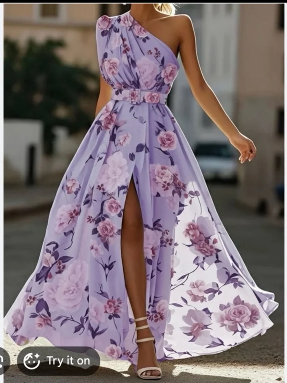NWT FEHAUTE Ruched Slit Chiffon One Shoulder A-Line Gown Maxi Dress size 12/Lrg